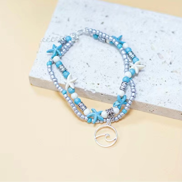 ⭐️Gorgeous Starfish & the waves Anklet Chain with Colorful Rice Beads adjustable - Picture 2 of 3
